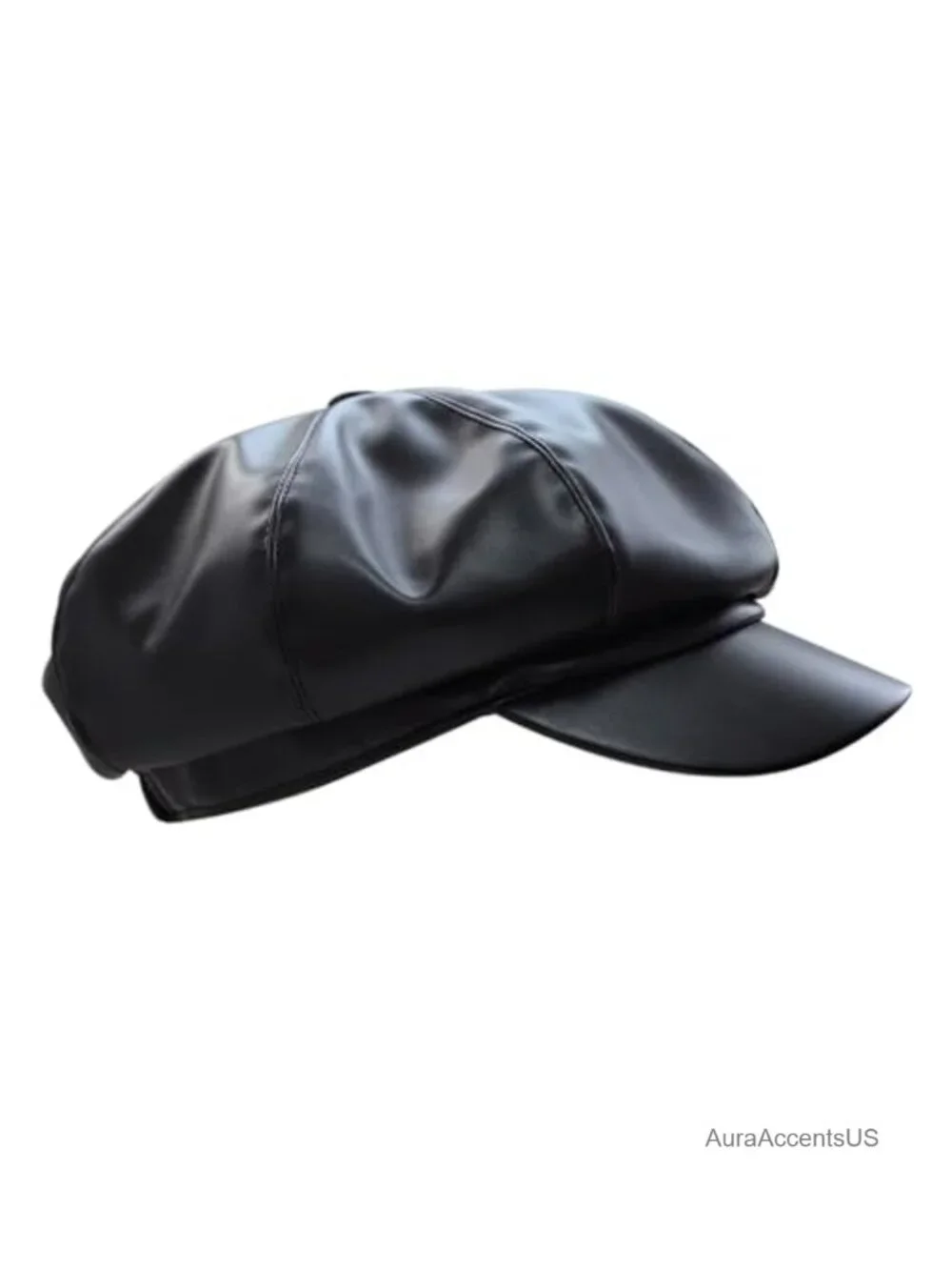 8 Panel Newsboy Hat PU Leather Visor Beret Cabbie Cap Vintage Style for Adult